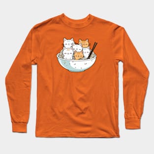 Cute Cats in Noodle Bowl Long Sleeve T-Shirt